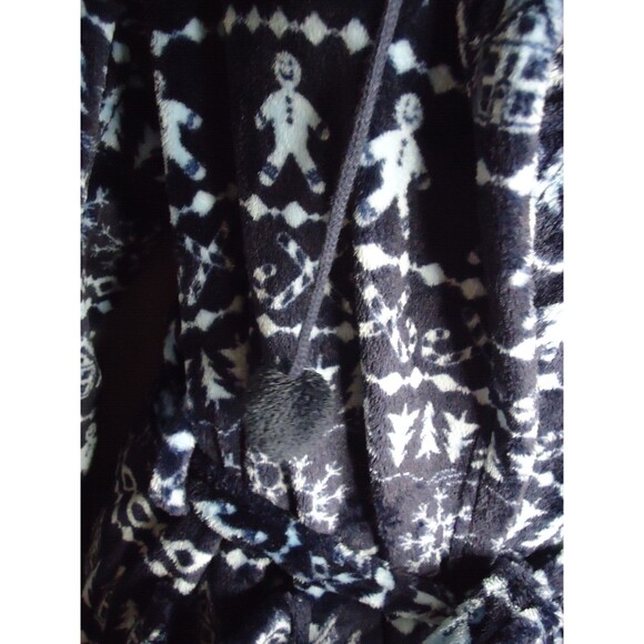 Sleep Chic Holiday Gingerbread Hooded Robe W/Pockets Super Soft Sz Medium Navy - Picture 4 of 8